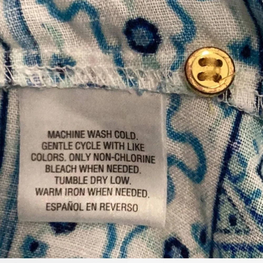 Charter Club Luxury Linen Button Down Long Sleeve Top Blue Large Petite - Picture 6 of 6